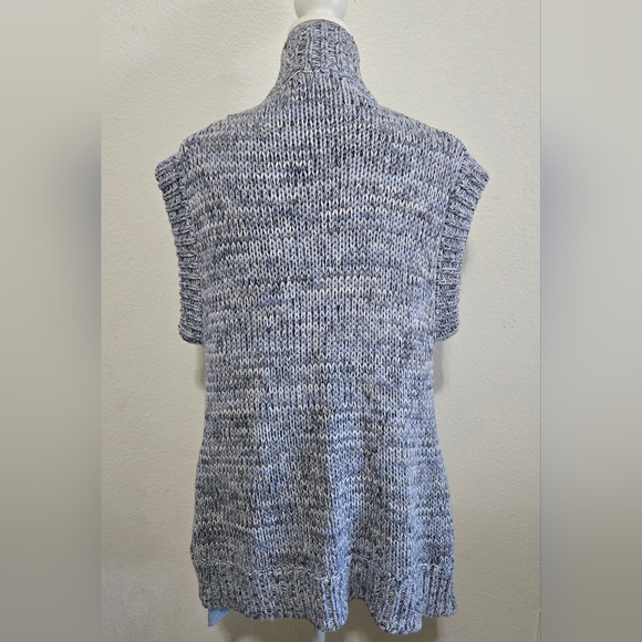 L'AGENCE Knit Cardigan Sweater Open Front Sleeveless Blue Gray Medium - Picture 6 of 13